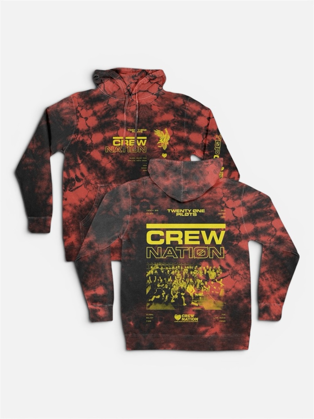 TWENTY ONE PILOTS | Crew Nation Tie Dye Red & Yellow Hoodie Merch Size S